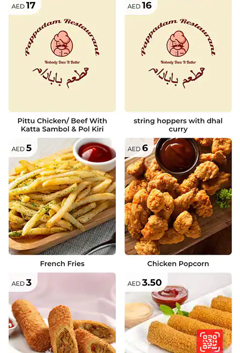 Pappadam Restaurant Menu in Al Karama, Dubai 