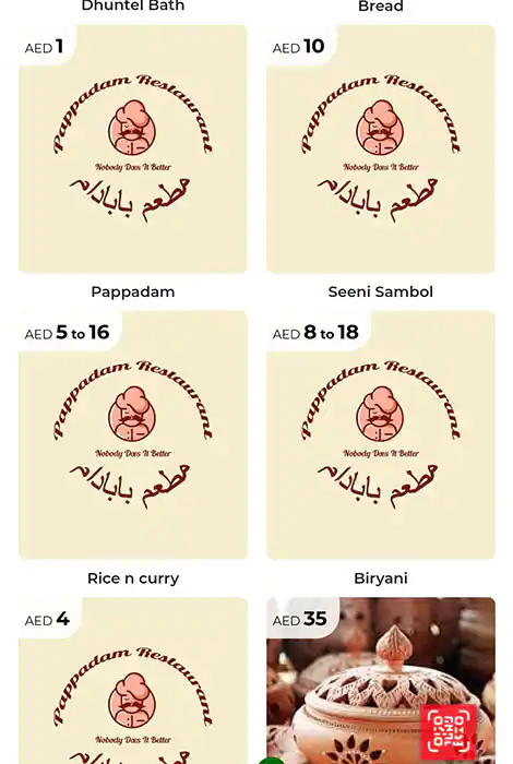 Pappadam Restaurant Menu in Al Karama, Dubai 