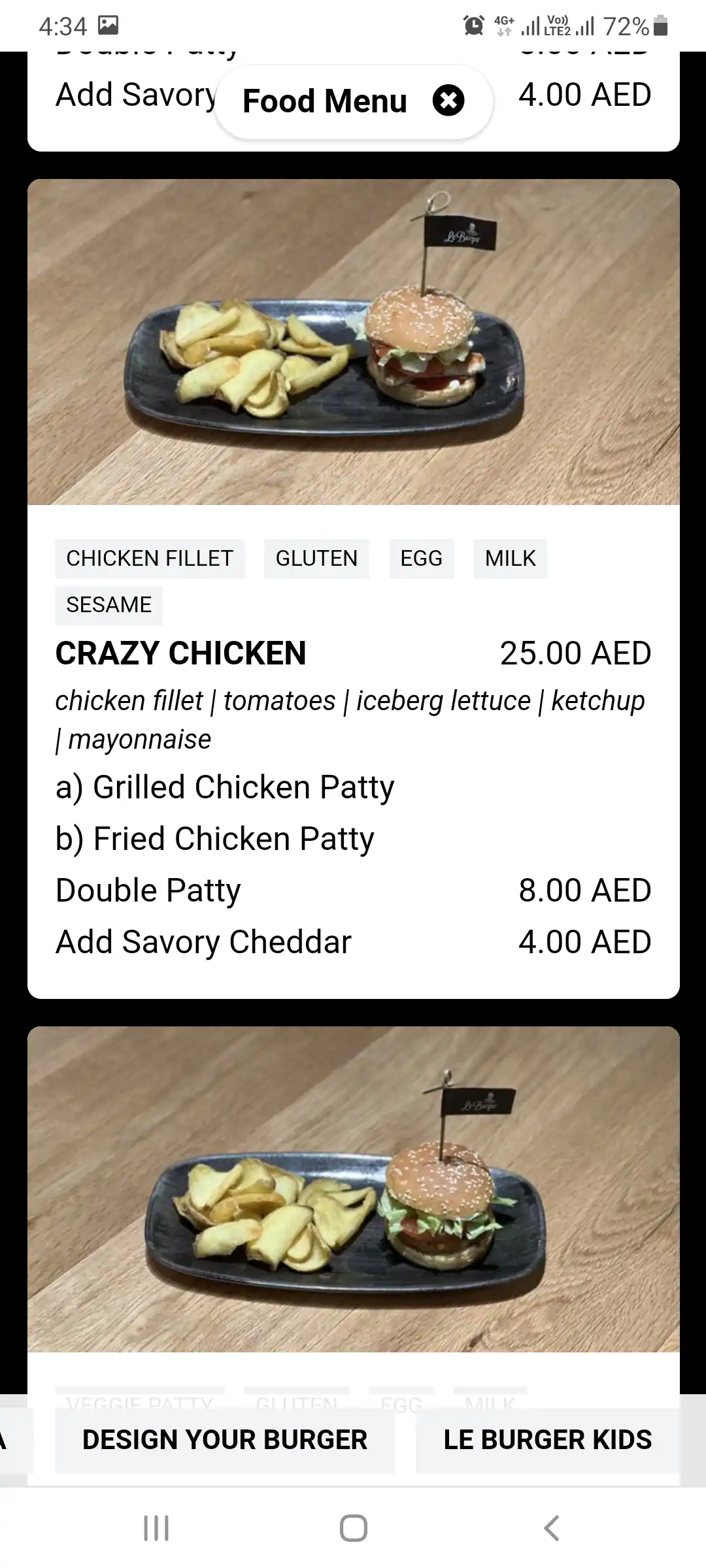 Le Burger Restaurant Menu in Mall of the Emirates, Al Barsha, Dubai 