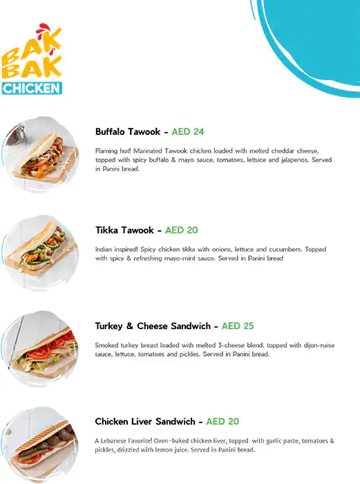 BAK BAK Chicken Menu in New Dubai 