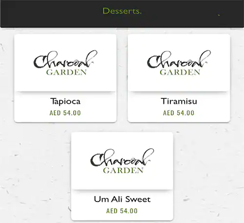 Charcoal Garden Menu in Dubai Media City, Dubai 