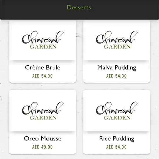 Charcoal Garden Menu in Dubai Media City, Dubai 