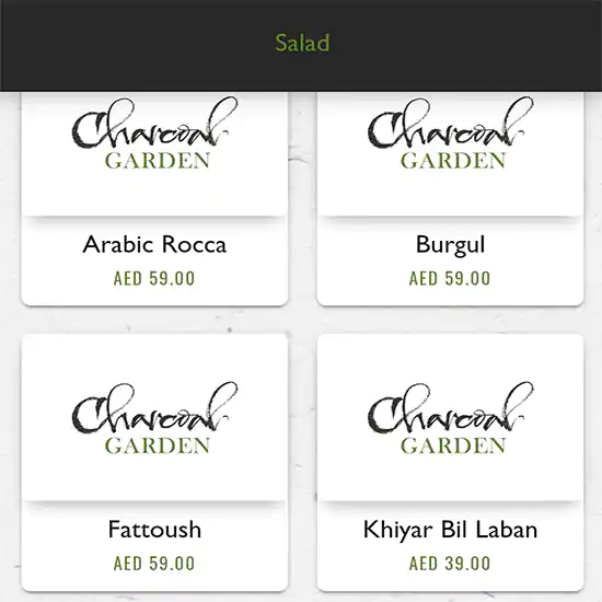 Charcoal Garden Menu in Dubai Media City, Dubai 