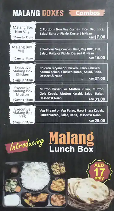 Malang Lounge Menu in Business Bay, Dubai 