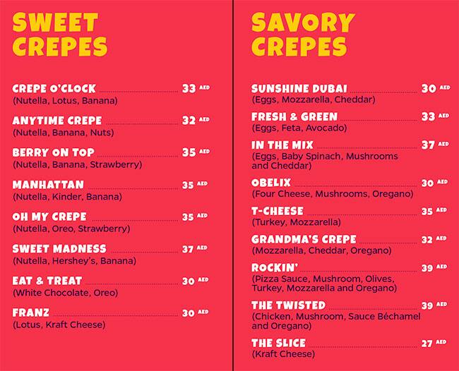 Crepe Crazy Menu in Dubai Media City, Dubai 