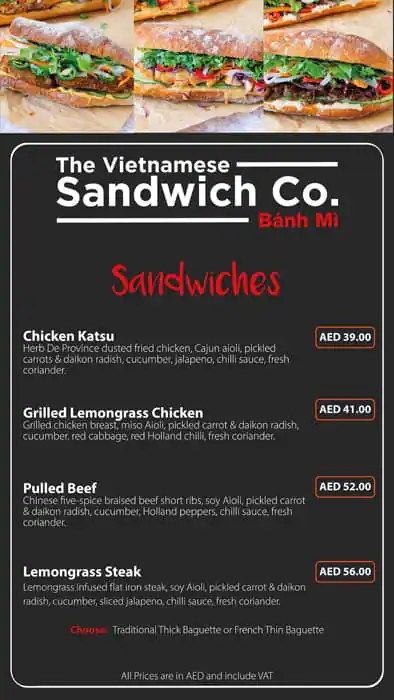 The Vietnamese Sandwich Co. Menu 