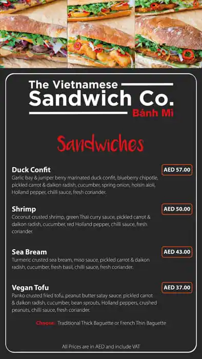 The Vietnamese Sandwich Co. Menu 