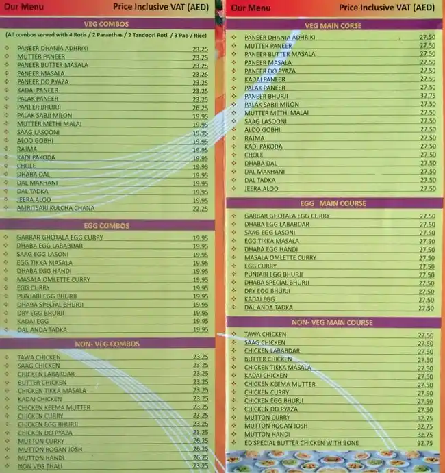 Egg Dhaba Menu in Bur Dubai 