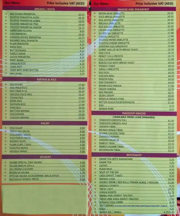 Egg Dhaba Menu in Bur Dubai 