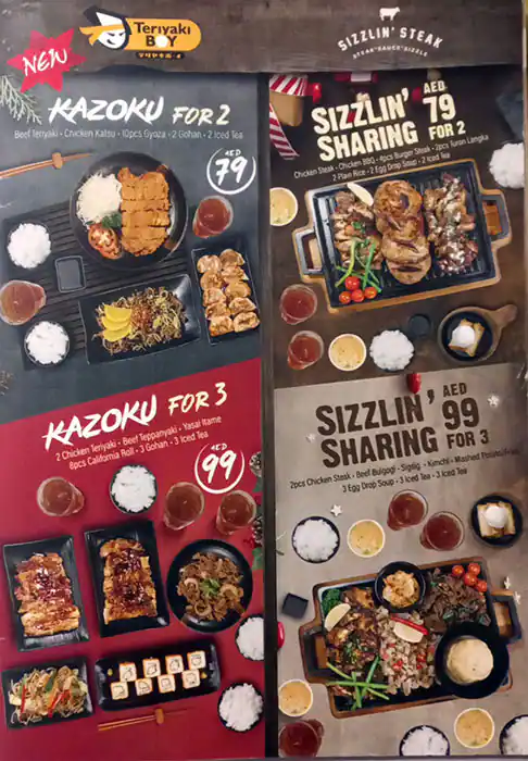 Teriyaki Boy & Sizzlin' Steak Menu 