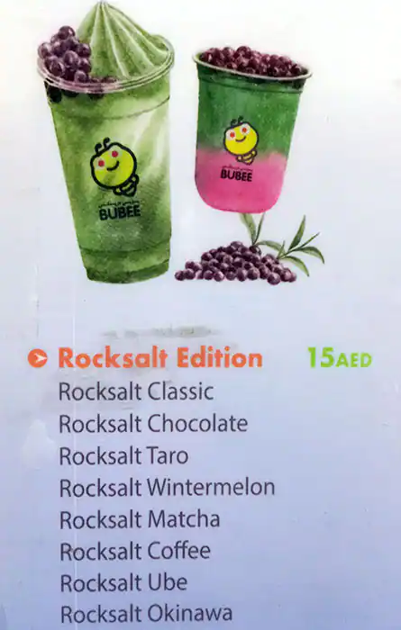 Bubee Drinks Cafe Menu in BurJuman Centre, Mankhool, Dubai 