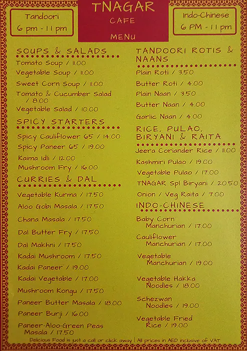 Tnagar Cafe Menu in Al Karama, Dubai 