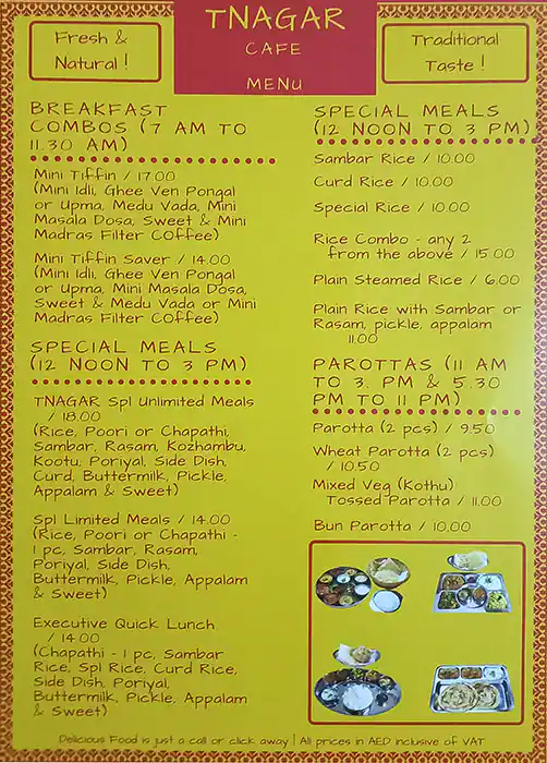 Tnagar Cafe Menu in Al Karama, Dubai 