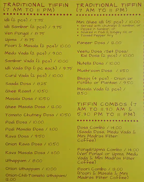 Tnagar Cafe Menu in Al Karama, Dubai 