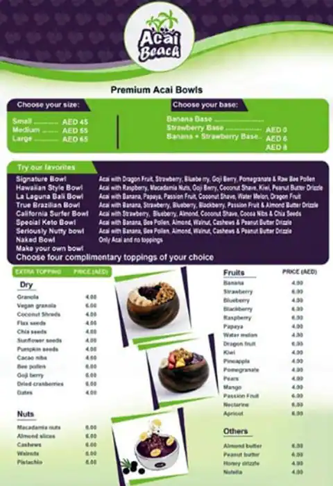 Acai Beach Menu in New Dubai 