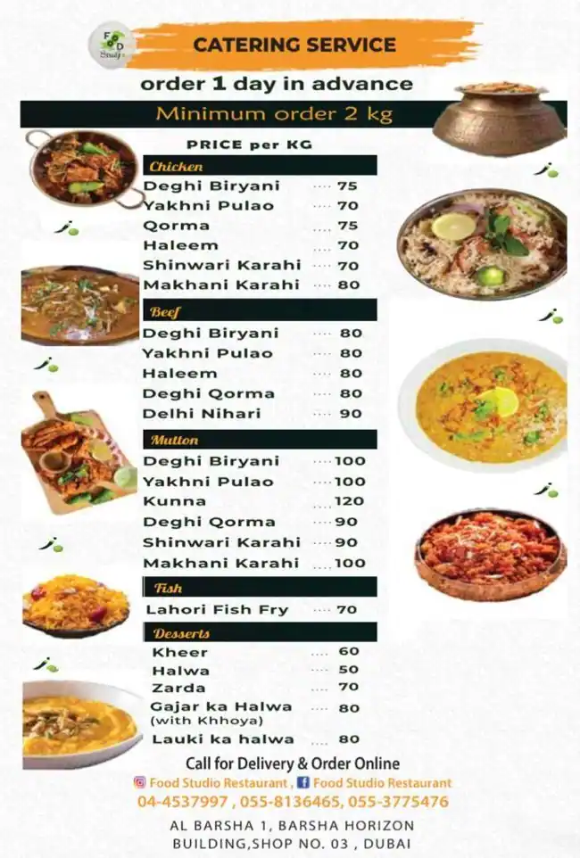 Food Studio Restaurant Menu in Al Barsha, Dubai 