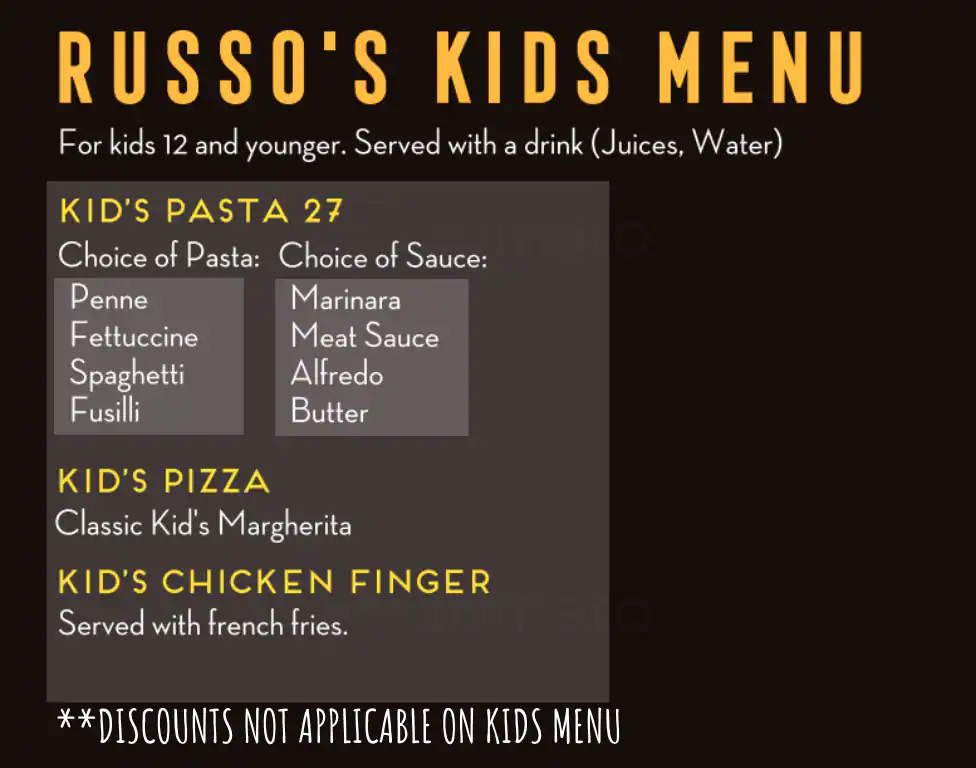 Russo's New York Pizzeria Menu 