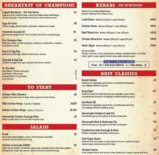 Brit Shack Menu in Cluster Q, Jumeirah Lake Towers, Dubai 