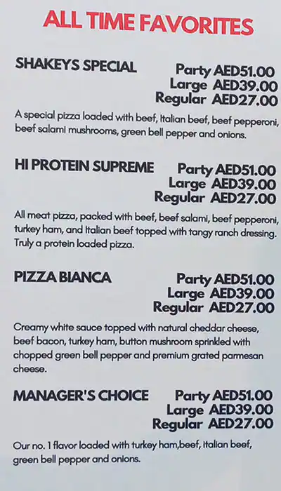 Shakey's Pizza Parlor - شاكيز بيتزا بارلور Menu 