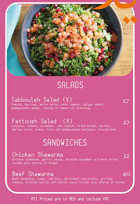 Yalla Shawarma Menu in Burj Khalifa Area 