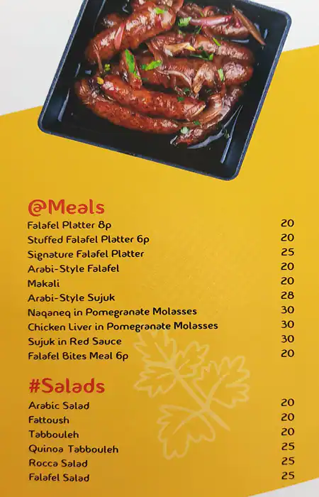 @Falafel Menu in Jumeirah Beach Residence (JBR), Dubai 