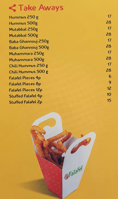 @Falafel Menu in Jumeirah Beach Residence (JBR), Dubai 