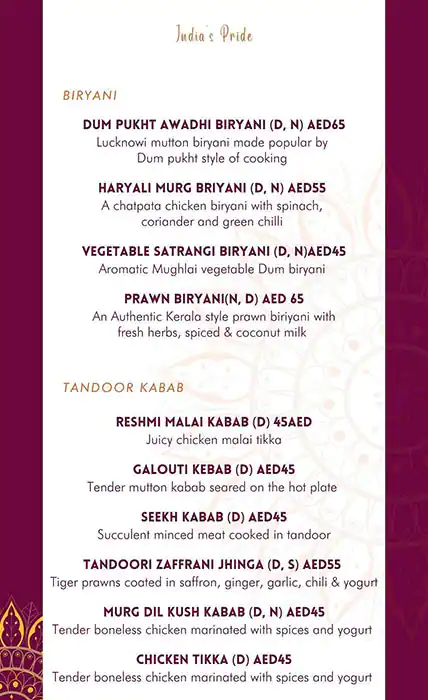 Masala Bazaar - Park Regis Kris Kin Hotel Menu 