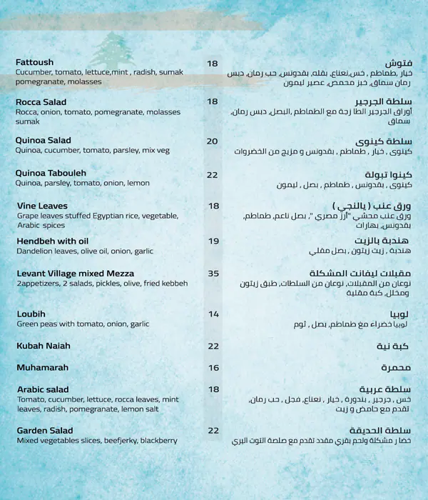 Levant Village Restaurant Menu 