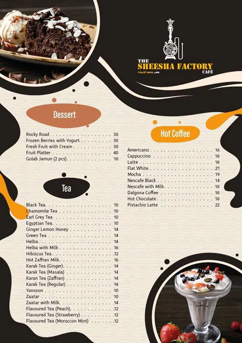 The Sheesha Factory Cafe Menu in Oud Metha, Dubai 