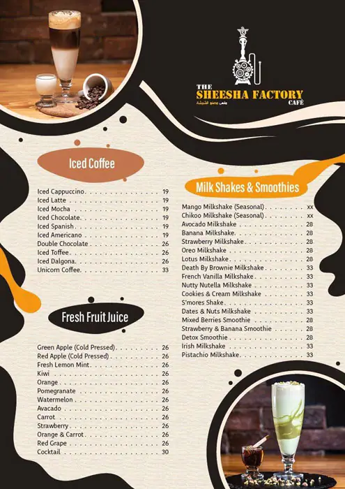 The Sheesha Factory Cafe Menu in Oud Metha, Dubai 