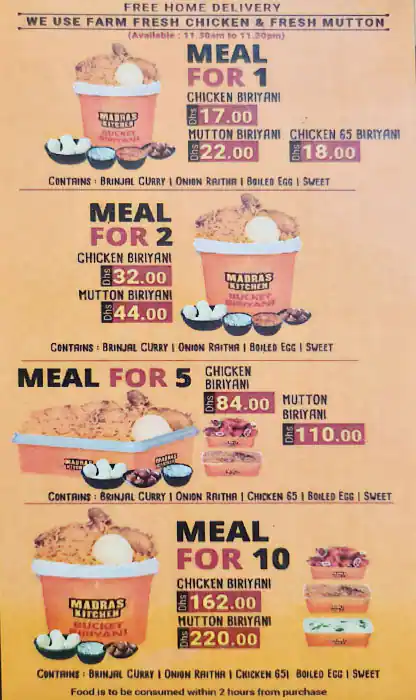 Madras Kitchen Restaurant Menu 