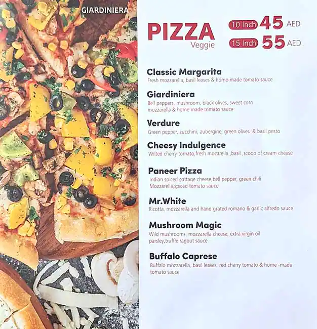 Perfetto Pizzeria Menu in Jumeirah Village, Dubai 