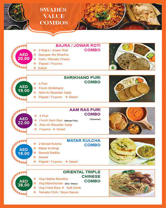 Swades Vegetarian Restaurant Menu 