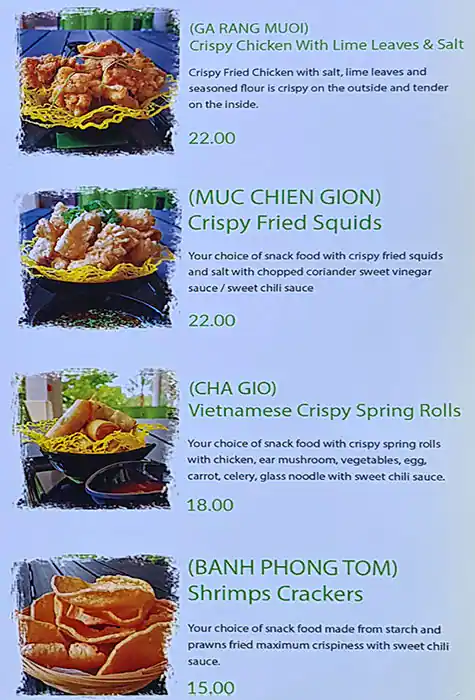 Vietnamese Snack Food Cafe Menu 