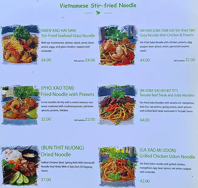 Vietnamese Snack Food Cafe Menu 