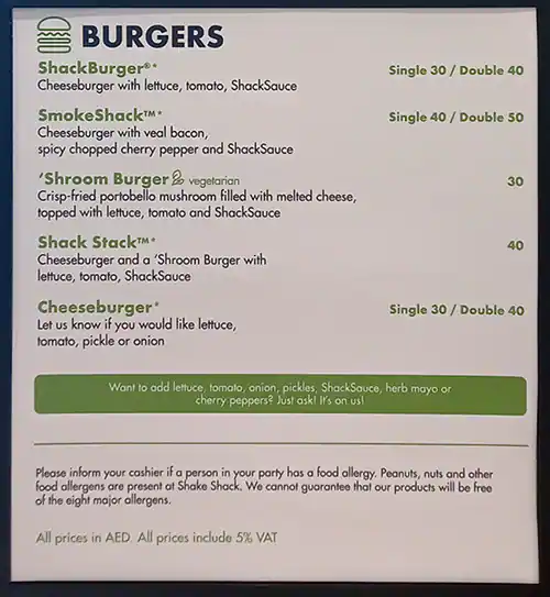 Shake Shack - شيك شاك Menu in City Centre Deira, Deira City Centre Area, Dubai 