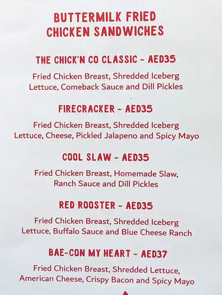 Chick N Co Menu in Business Bay, Dubai 