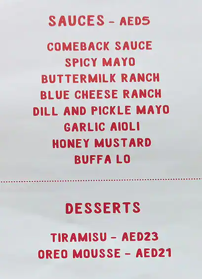 Chick N Co Menu in Business Bay, Dubai 