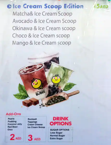 Bubee Drinks Cafe Menu in Al Karama, Dubai 