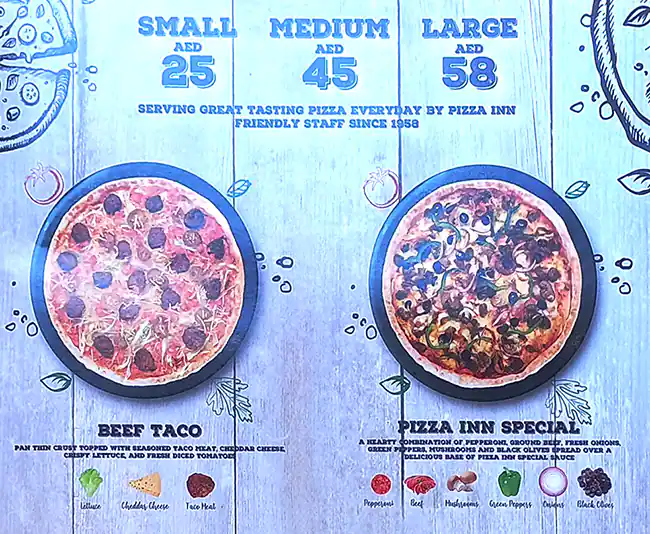 Pizza Inn Menu in Al Muteena, Dubai 