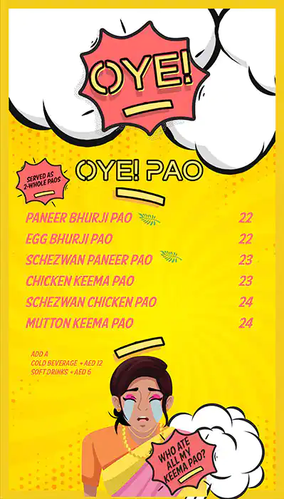 Oye! Menu in Bur Dubai 