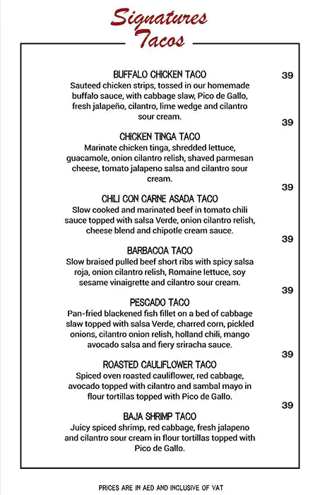 Maia – California Style Taqueria Menu 