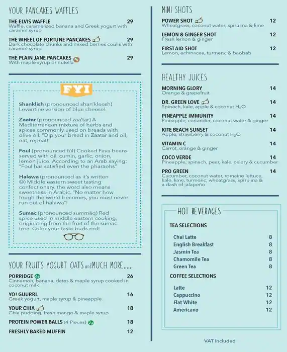 The Breakfast Shop Menu in New Dubai 