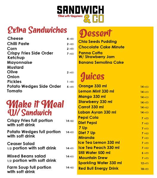 Sandwich & Co Menu in New Dubai 