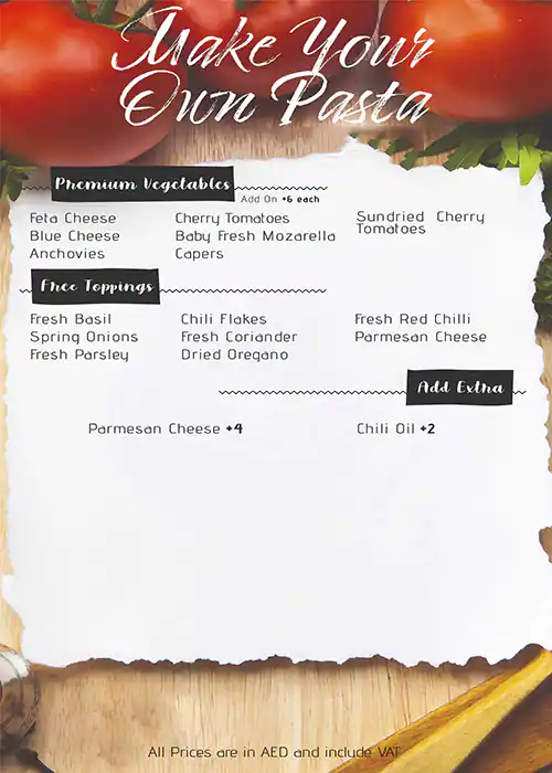 The Pasta Guyz Menu in Burj Khalifa Area 