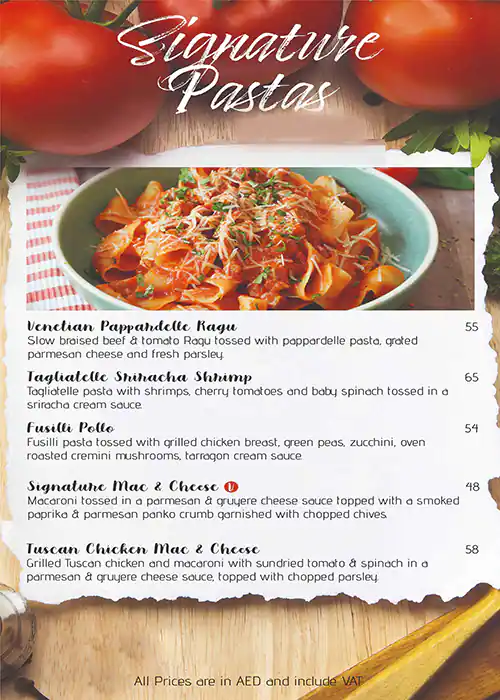 The Pasta Guyz Menu in Burj Khalifa Area 