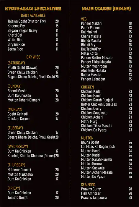 Nizamat Hyderabad Menu in Deira 