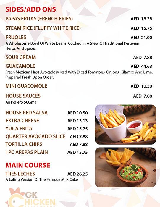 GK Chicken Restaurant Menu in New Dubai 