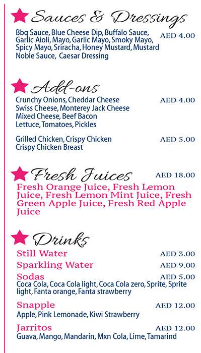 Noble Chicken Menu in Burj Khalifa Area 