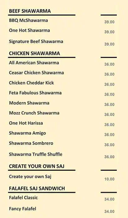 KARMA SHAWARMA Menu in Bur Dubai 